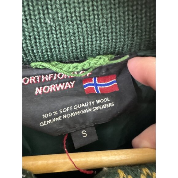 Northfjord of Norway 100% Wool Norwegian Cardigan Sweater Green Heart Pattern S - Picture 4 of 5